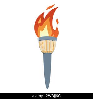 Torch with burning fire in flat design. Vector illustration Stock Vector