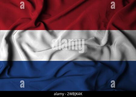 selective focus of Netherland flag, with waving fabric texture. 3d illustration Stock Photo