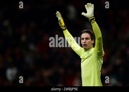 Milan, Italy. 10 January 2024. Marco Carnesecchi of Atalanta BC gestures during the Coppa Italia football match between AC Milan and Atalanta BC. Credit: Nicolò Campo/Alamy Live News Stock Photo