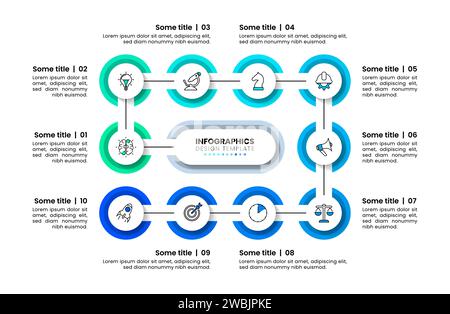 Infographic template with icons and 10 options or steps. Path to success. Can be used for workflow layout, diagram, banner, webdesign. Vector illustra Stock Vector