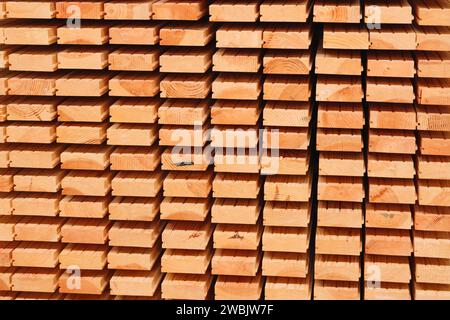 Wooden boards, lumber, industrial wood, timber. Pine wood timber. Stock Photo