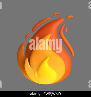 3d fire flame icon isolated on grei background. Vector illustration Stock Vector