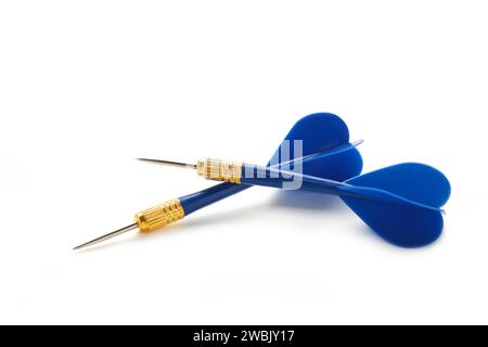 Two blue darts isolated on the white background. Top view. Stock Photo