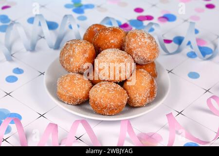 German traditional 'Berliner Pfannkuchen', a donut without hole filled with jam traditional served during carnival Stock Photo