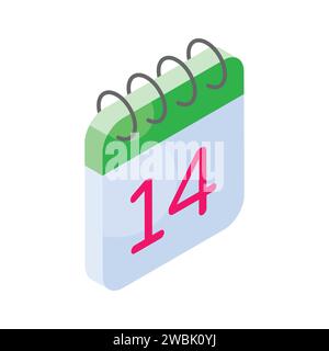 Grab this isometric icon of valentine day calendar, vector of valentine date Stock Vector