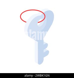 An icon of heart key in isometric design style, love key vector design Stock Vector