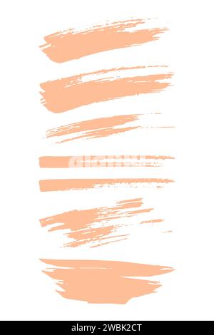 Vector grunge dry brushes Set. Peach fuzz strokes, stains, ink, brush collection. Dirty artistic hand drawn elements isolated on white background. Tre Stock Vector