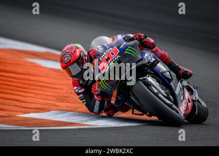 French MotoGP rider nr. 20 Fabio Quartararo training at Test 2024 on the Yamaha Monster Energy racing team at the Valencia circuit. Stock Photo