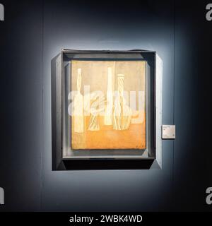 Oil in Canvas'Still life' (1916): at exhibition of paintings by italian painter Giorgio Morandi, Palazzo Reale, Milano, Italy - January 3, 2024 Stock Photo