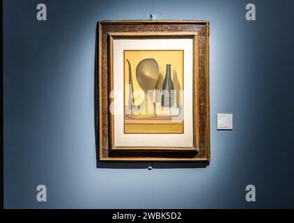 Oil on Canvas'Still life' (1918): at exhibition of paintings by italian painter Giorgio Morandi, Palazzo Reale, Milano, Italy - January 3, 2024 Stock Photo