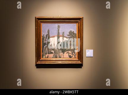 Oil on Canvas 'Landscape' (1942): at exhibition of paintings by italian painter Giorgio Morandi, Palazzo Reale, Milano, Italy - January 3, 2024 Stock Photo