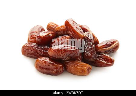 Dried dates isolated on white background. Top view. Stock Photo