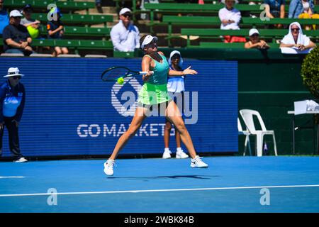 Melbourne, Australia. 11th Jan, 2024. Linda Fruhvirtova of Czech Republic seen in action during the first match of Day 2 of the Care Wellness Kooyong Classic Tennis Tournament against Taylah Preston (not pictured) of Australia at Kooyong Lawn Tennis Club. Taylah Preston won against Linda Fruhvirtova with the final scores of 1-6, 7-6 (10-6). Credit: SOPA Images Limited/Alamy Live News Stock Photo