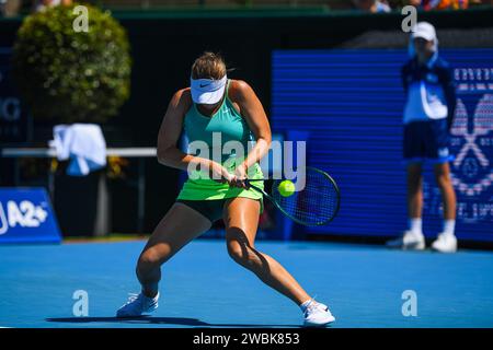 Melbourne, Australia. 11th Jan, 2024. Linda Fruhvirtova of Czech Republic seen in action during the first match of Day 2 of the Care Wellness Kooyong Classic Tennis Tournament against Taylah Preston (not pictured) of Australia at Kooyong Lawn Tennis Club. Taylah Preston won against Linda Fruhvirtova with the final scores of 1-6, 7-6 (10-6). Credit: SOPA Images Limited/Alamy Live News Stock Photo