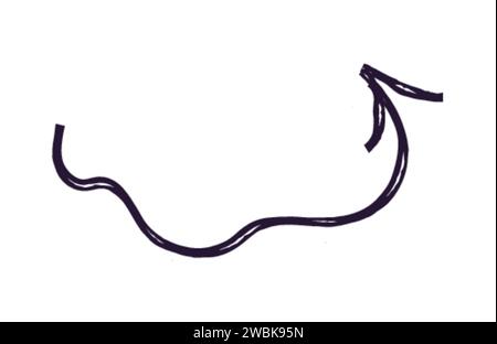 Hand drawn crayon chalk charcoal line arrow. curvy and wavy arrow isolated on white background. squiggle or scribble stroke. Element for diagrams. Vec Stock Vector