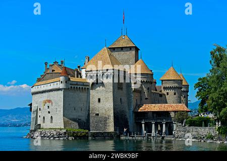 Chateau de Chillon, Chillon Castle on Lake Geneva near Montreux, Vaud, Switzerland Stock Photo