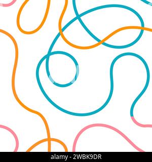 Naive seamless squiggle pattern with bright pink and purple wavy lines on a light background. Creative abstract squiggle style drawing background Stock Vector