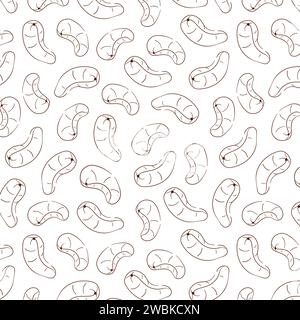 Cashew seamless pattern in line art style. Hand drawn design for label, sticker, menu, package. Vector illustration isolated on a white background. Stock Vector