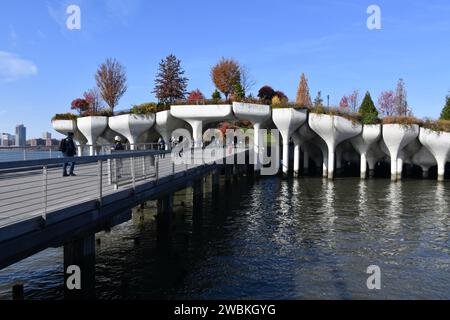 Built on the remnants of the old Pier 54, Little Island Park on the Hudson River in Manhattan, New York City USA Stock Photo