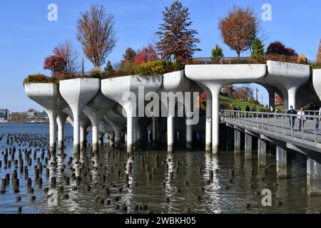 Built on the remnants of the old Pier 54, Little Island Park on the Hudson River in Manhattan, New York City USA Stock Photo