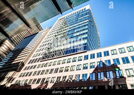 Frankfurt, Germany - Jan 23, 2020: Omniturm Tower and Grosse Gallusstrasse Street at Bankenviertel business district - Frankfurt, Germany Stock Photo