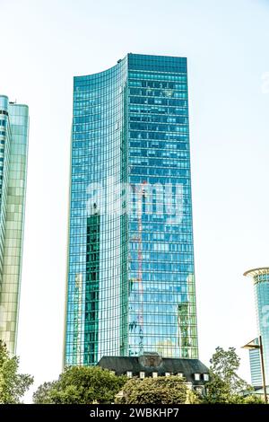 Frankfurt, Germany - Jan 23, 2020: Omniturm Tower and Grosse Gallusstrasse Street at Bankenviertel business district - Frankfurt, Germany Stock Photo