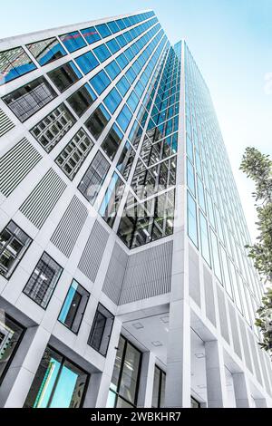 Frankfurt, Germany - Jan 23, 2020: Omniturm Tower and Grosse Gallusstrasse Street at Bankenviertel business district - Frankfurt, Germany Stock Photo