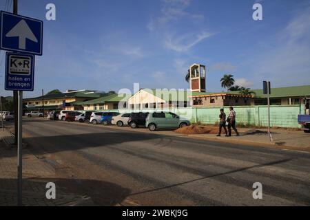 Surinamese justice is building a private detention room on the left for ex-army leader and former president Desi Bouterse on the grounds of the Dr. FAC Dumontier Military Hospital on the corner of the Abraham Ph. Samson and Flustraat, opposite the Academic Hospital Paramaribo to serve his 20-year sentence that starts Friday, on Thursday, January 11, 2024, Paramaribo, Suriname. ANP Ranu Abhelakh netherlands out - belgium out Stock Photo