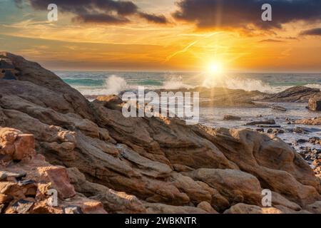 coastline rocks and waves, on Ballito Bay, Durban, south africa Stock Photo