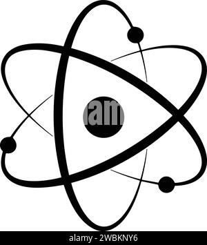 Atom icon. Logo atomic neutron black. Nuclear atom. Icon nucleus. Orbit spin. Proton core symbol. Atom element. Science physics. Energy core. Vector i Stock Vector