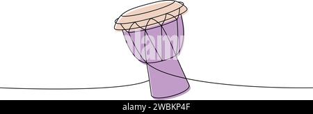 Djembe drum, bongo, congo one line colored continuous drawing. Musical instruments continuous one line illustration. Vector linear illustration. Stock Vector