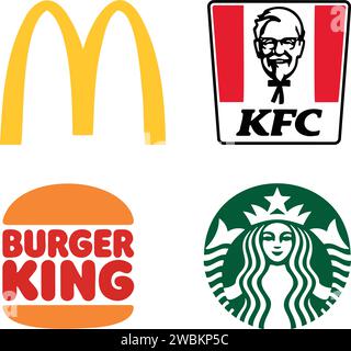 McDonalds, KFC, Starbucks, Burger King logos. Popular chains of fast ...