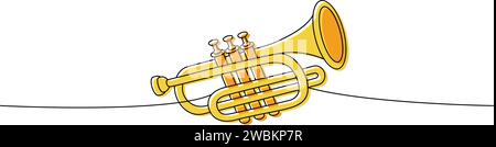 Tuba, trumpet one line colored continuous drawing. Musical instruments continuous one line illustration. Vector minimalist linear illustration. Stock Vector