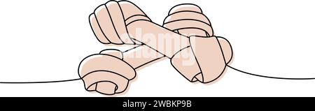 Dog toy, bones one line colored continuous drawing. Animals accessories, pet toy supplies continuous one line illustration. Vector illustration. Stock Vector