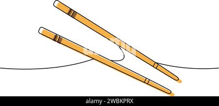 Chopsticks one line colored continuous drawing. Japanese cuisine, traditional food continuous one line illustration. Vector linear illustration. Stock Vector