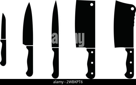 set of kitchen knife silhouette. Meat cutting knives collection. Vector illustration Stock Vector