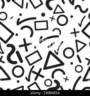Seamless doodle pattern.  Various shapes in a seamless pattern on a white background Stock Vector