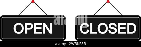 open and Closed black banner signboard for shop, restaurant, bank, building, shopping mall, store. vector illustration Stock Vector
