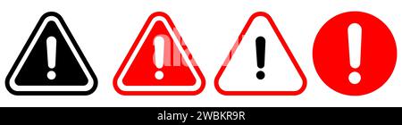 Collection of Warning or Danger signs with an exclamation point isolated on white Stock Vector