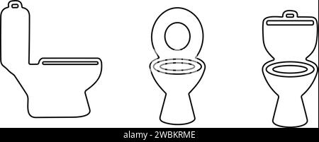Toilet line icon bowl sanitaryware vector bathroom set. Bidet toilet icon collection Stock Vector