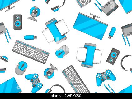 Pattern with computer equipment. Gaming technology and work devices. Stock Vector