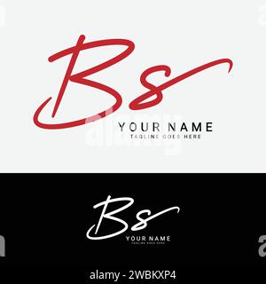 B, S, BS Initial handwriting or handwritten letter logo for identity. Logo with signature, wedding, fashion, floral, botanical and hand drawn in style Stock Vector