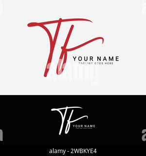 T, F, TF Initial handwriting or handwritten letter logo for identity. Logo with signature, wedding, fashion, floral, botanical and hand drawn in style Stock Vector