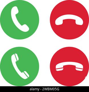 Phone call icon answer, accept and decline call icons with green and red buttons , Contact us telephone sign. yes and no buttons. Incoming call icons Stock Vector