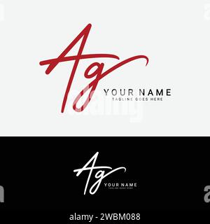 A, G, AG Initial handwriting or handwritten letter logo for identity. Logo with signature, wedding, fashion, floral, botanical and hand drawn in style Stock Vector