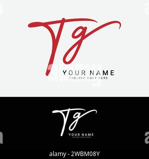 T, G, TG Initial handwriting or handwritten letter logo for identity. Logo with signature, wedding, fashion, floral, botanical and hand drawn in style Stock Vector