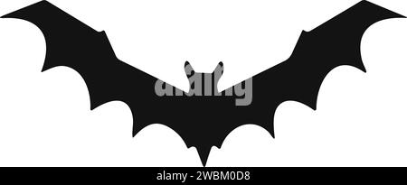Bat horror flat. Sticker with black mouse for Halloween decoration. Simple icon with animal. Silhouette of flying bat Stock Vector