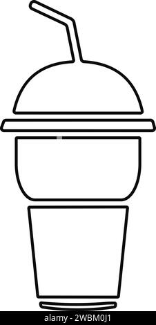 Disposable plastic coffee or tea cup or glass with straw icon vector. cold drink glass in line style. Stock Vector