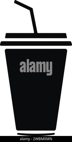 Cold drink glass in flat style. Disposable plastic coffee or tea cup with straw icon vector Stock Vector