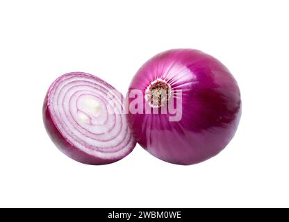 Onion. Whole and sliced onions isolated on white background. Full depth of field. Stock Photo